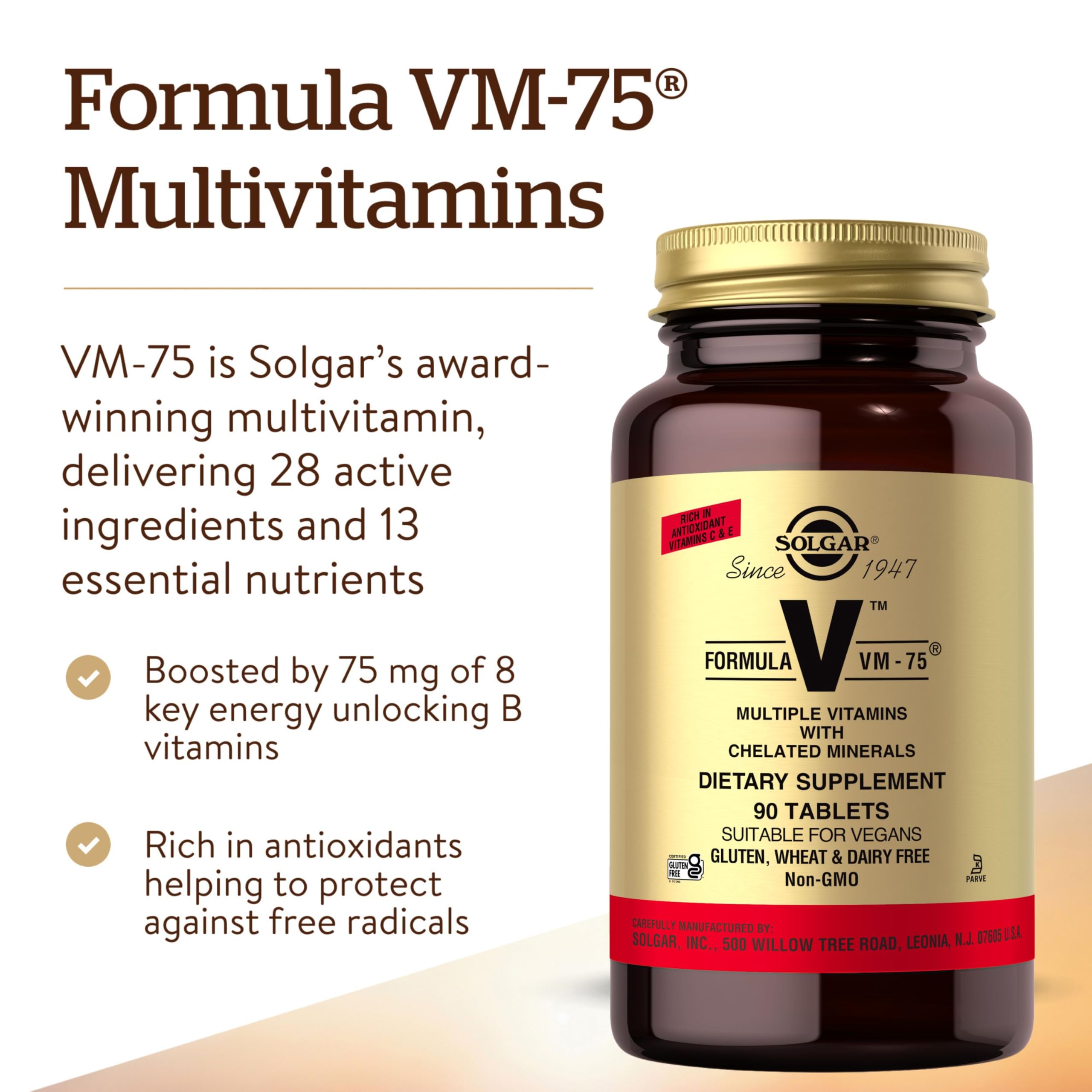 Solgar Formula VM-75 tabletas en primer plano muestran textura suave