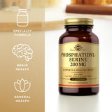 Solgar Fosfatidilserina 200 mg softgels, jarro lateral para visualización