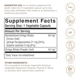 Solgar Ginkgo Biloba etiqueta frontal, señalando calidad y potencia estandarizada.