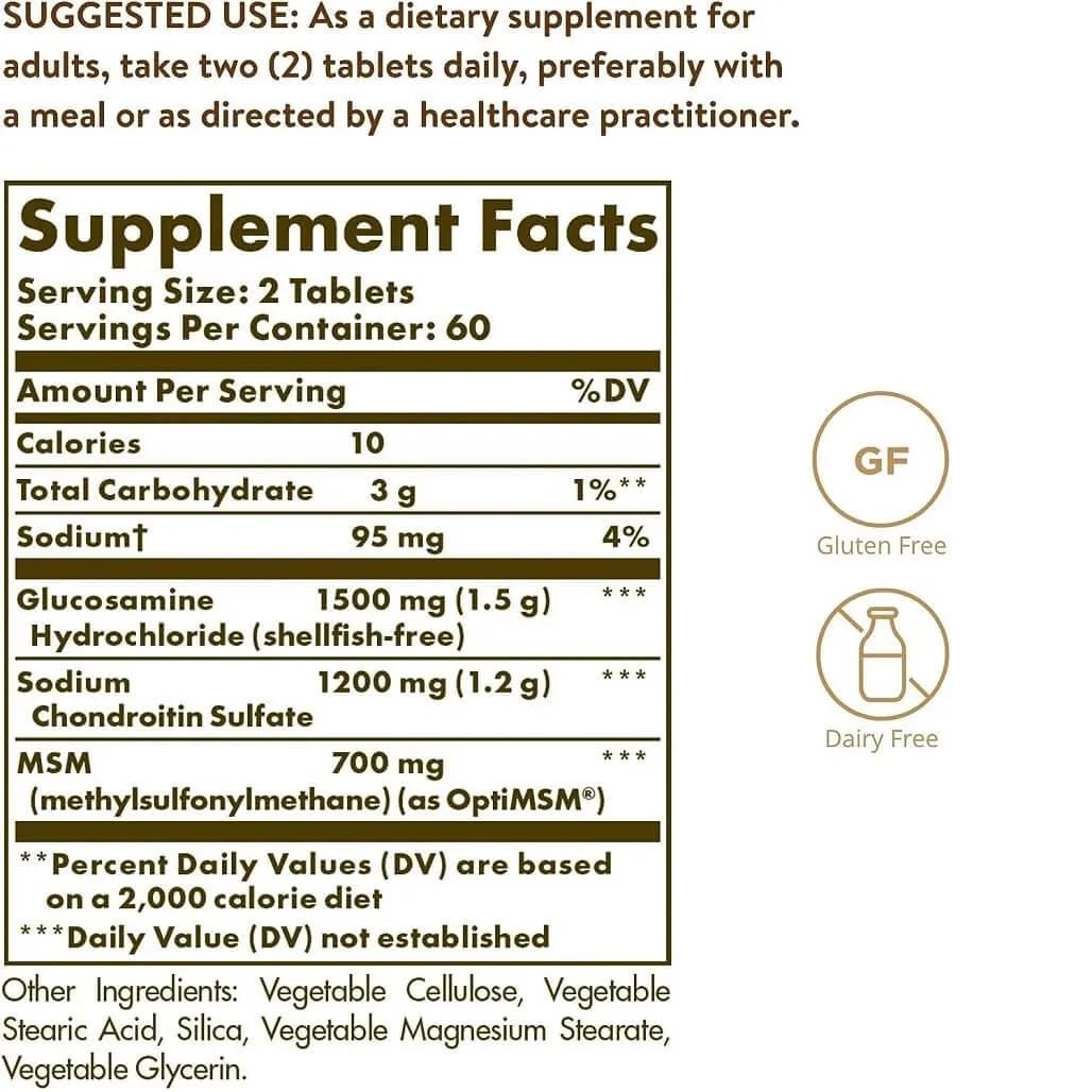 Solgar glucosamina-condroitina MSM, uso diario para soporte de articulaciones durante el movimiento