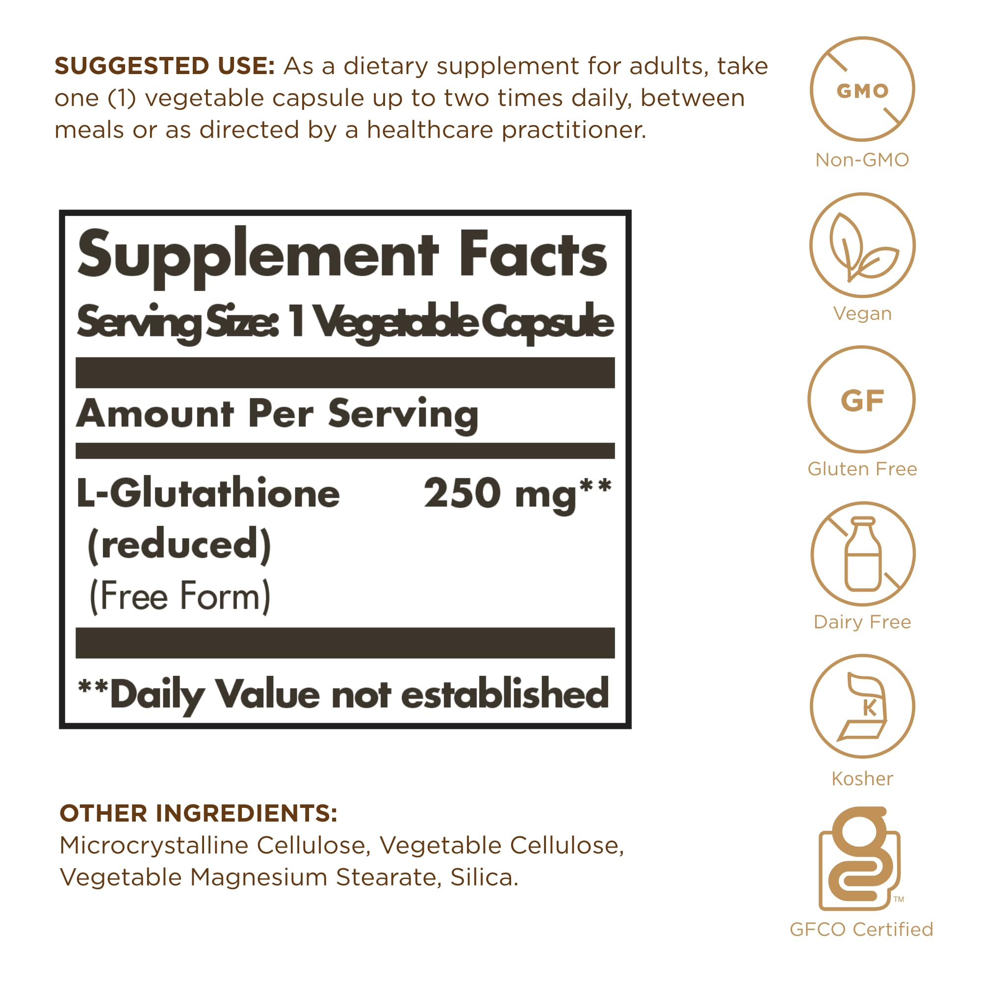 Solgar Glutatión reducido: bote de 60 cápsulas, opción vegana y libre de gluten.