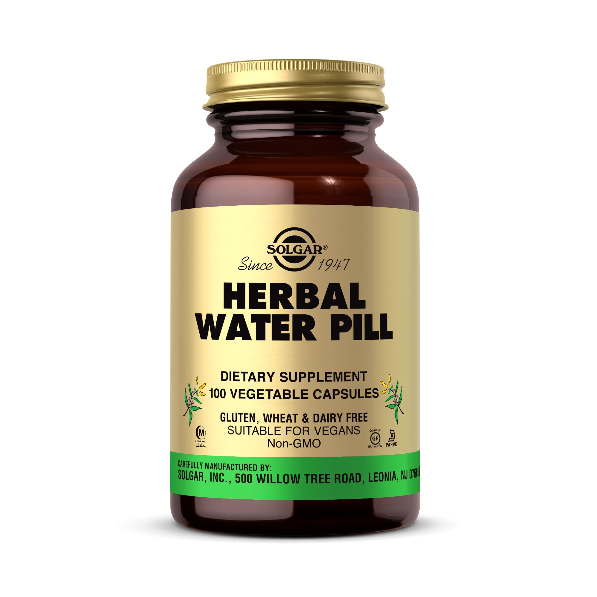 Solgar Herbal Water Pill: botella con cápsulas para uso diario.