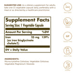 Solgar Hierro Suave, cápsulas de 25 mg para consumo diario.