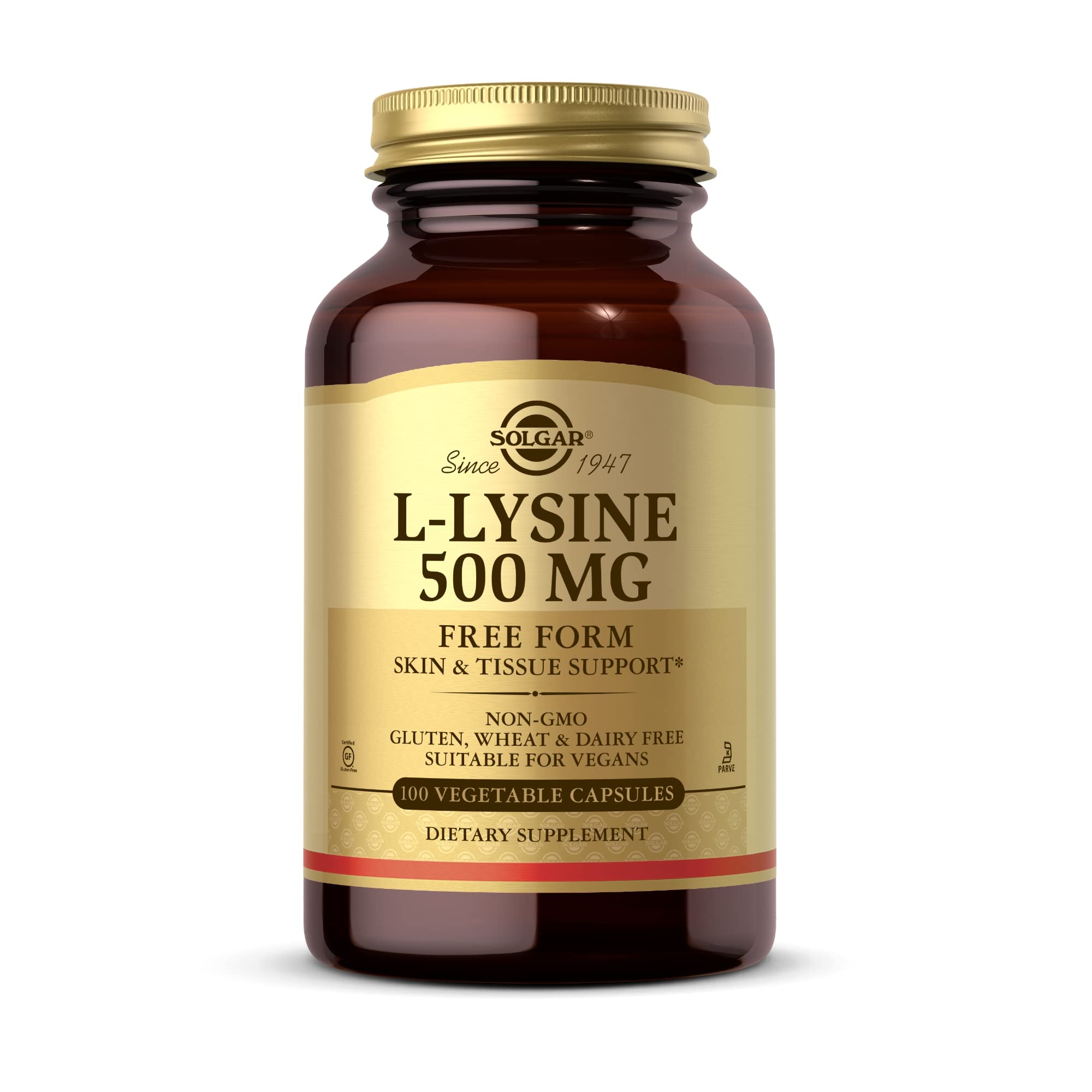 Solgar L-Lisina 500 mg, botella de cápsulas vegetales para uso diario