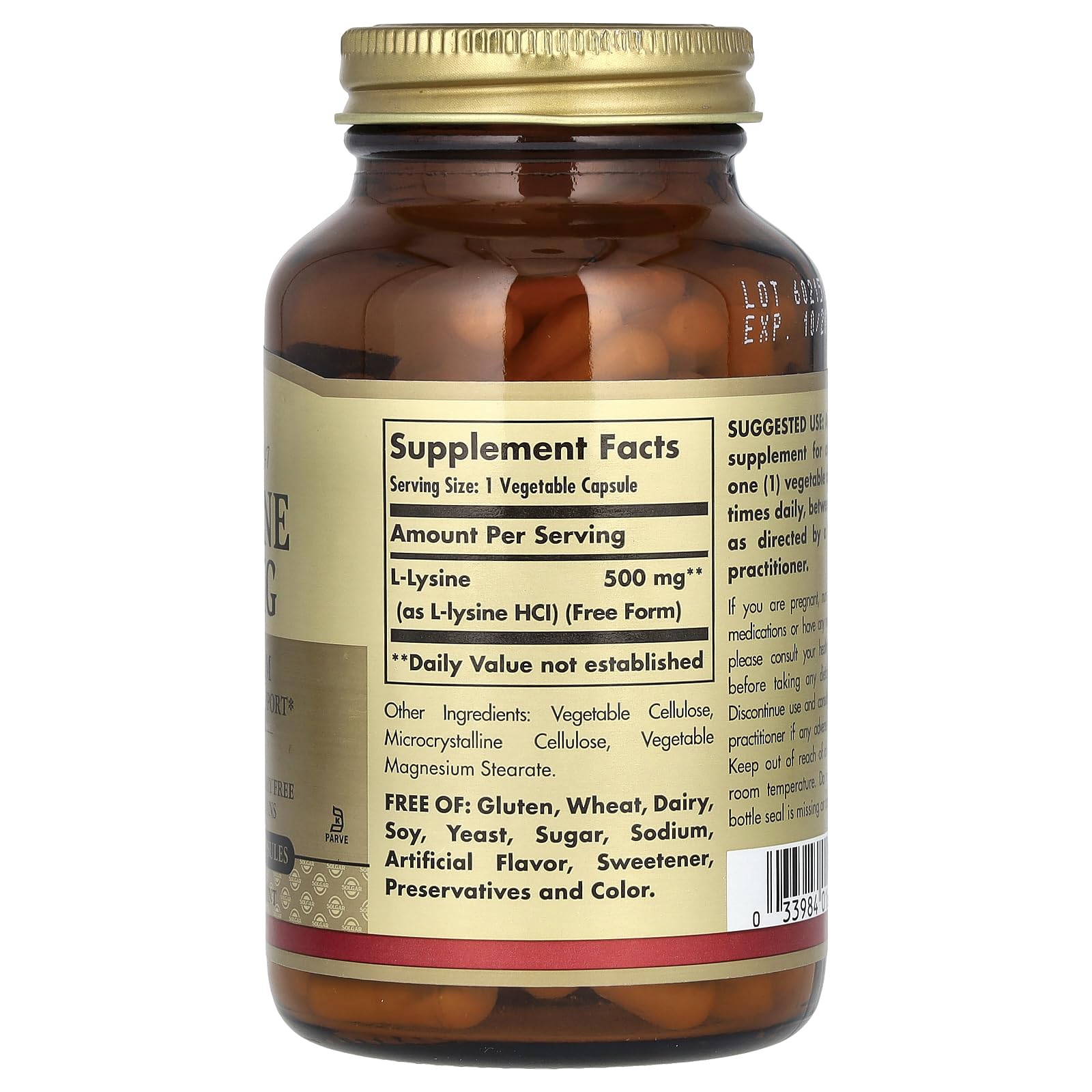 Solgar L-Lisina 500 mg, embalaje exterior con diseño limpio