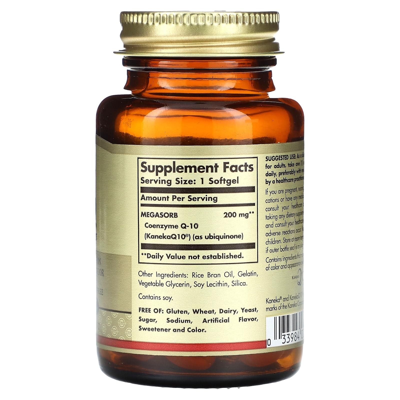 Solgar CoQ-10, sello dorado y larga experiencia de la marca.