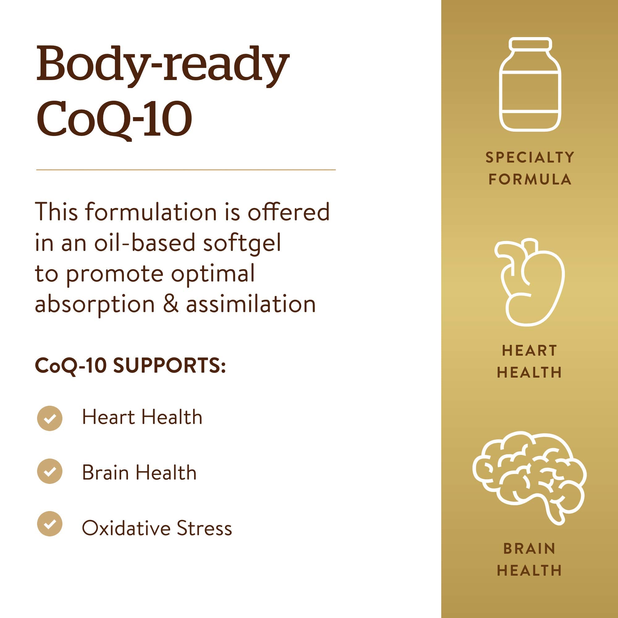 Solgar Megasorb CoQ-10, botella con etiqueta clara para lectura fácil.
