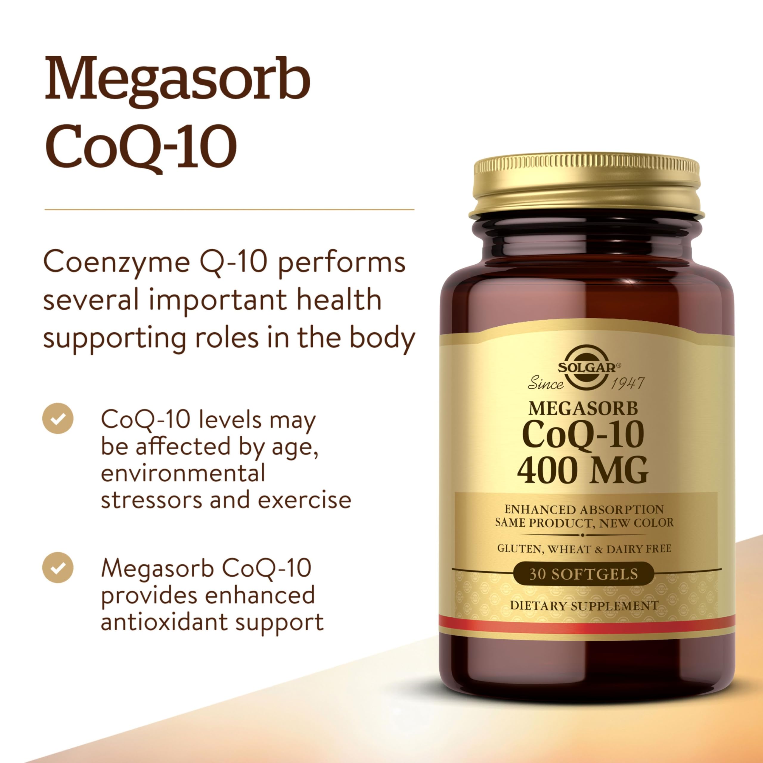 Solgar Megasorb CoQ-10 400 mg, cápsulas suaves para uso diario.
