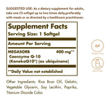 Solgar Megasorb CoQ-10 400 mg, etiqueta clara destacando formato y beneficios.