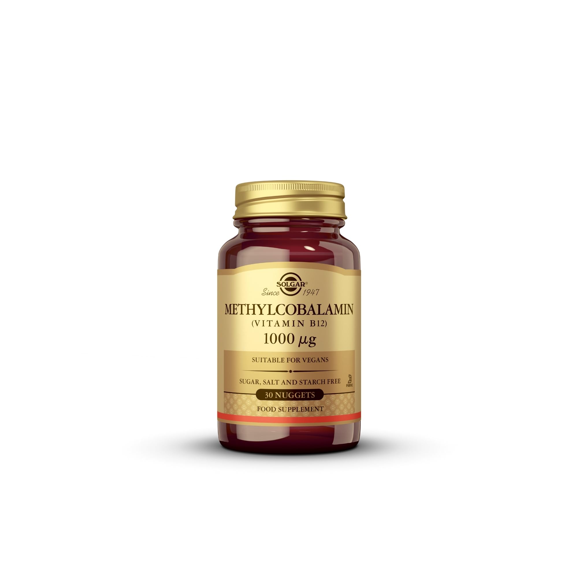Solgar Methylcobalamina 1000 mcg, botella frontal, formato práctico para dosis diarias.