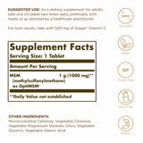 Solgar MSM 1000 mg, vista lateral del empaque con detalles de certificado.