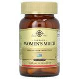 Etiqueta de Solgar multinutriente diario para mujeres, muestra vitaminas clave para cabello y uñas sanas.