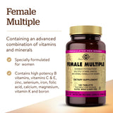 Solgar Multivitaminas para Mujer: etiqueta frontal legible con información del producto.