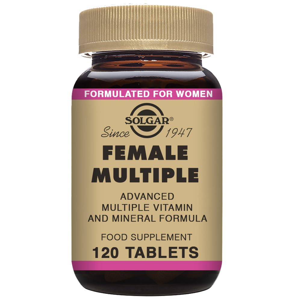 Solgar Multivitaminas para Mujer: tableta en primer plano muestra textura natural.