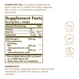 Solgar Omega-3 950 mg, etiqueta detallada con información de pureza y concentración.