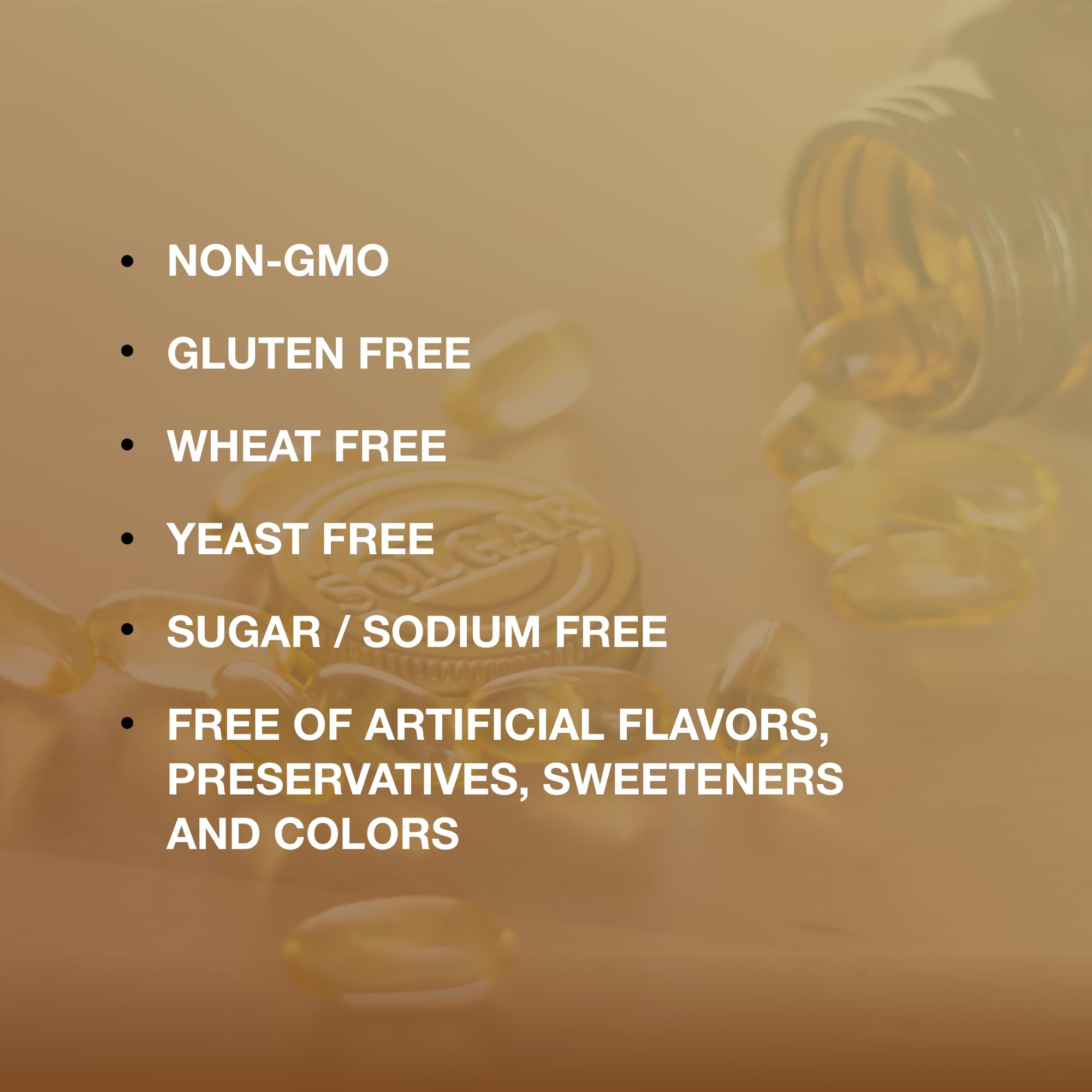 Solgar paquete sin gluten y sin lactosa para dietas específicas.