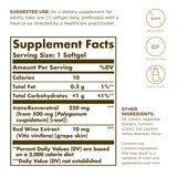 Solgar Resveratrol 250 mg con extracto de vino tinto, etiqueta visible.