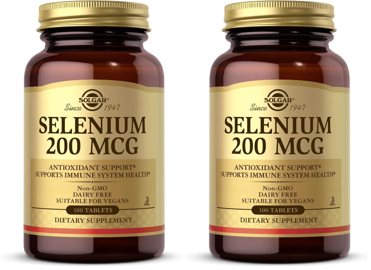Solgar Selenio 200 mcg, botella de tabletas, aporta selenio, mineral esencial.