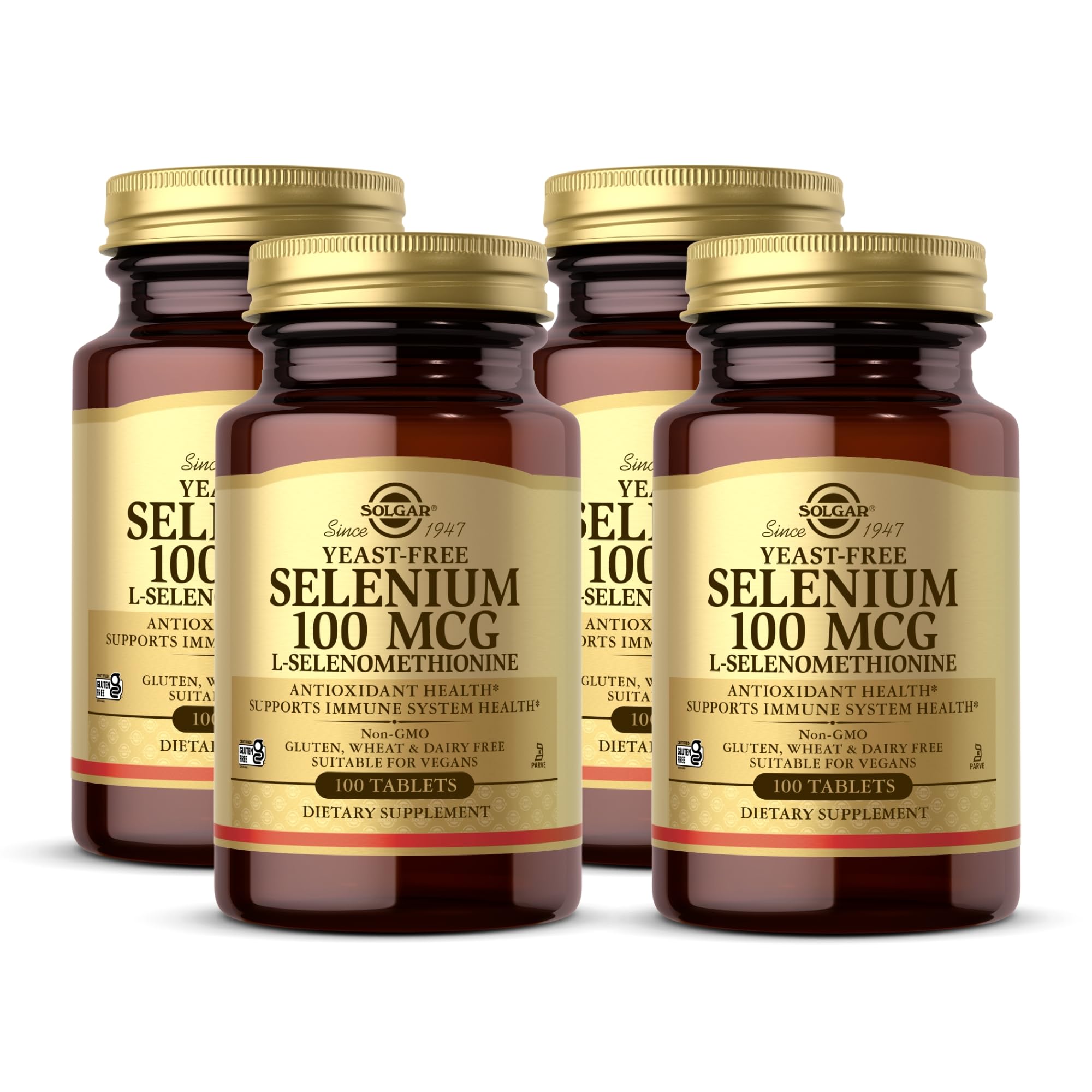 Solgar selenio sin levadura tableta 100 mcg, respaldo antioxidante diario.