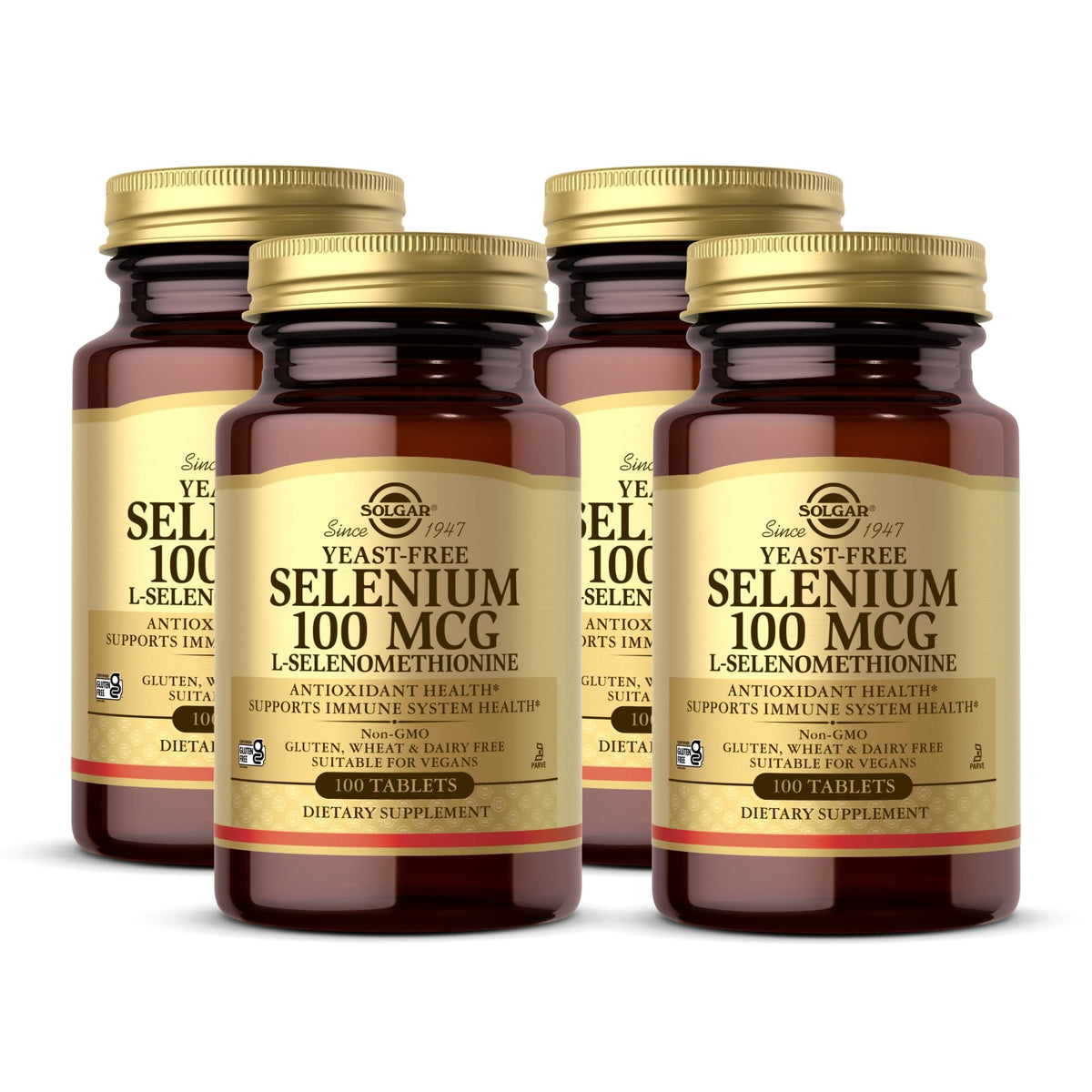 Solgar selenio sin levadura tableta 100 mcg, respaldo antioxidante diario.
