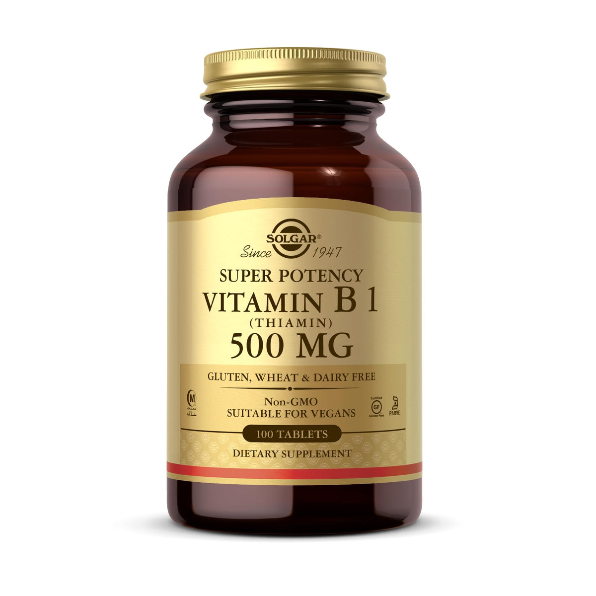 Solgar tiamina 500 mg, botella de tabletas, apoyo al metabolismo y energía diaria