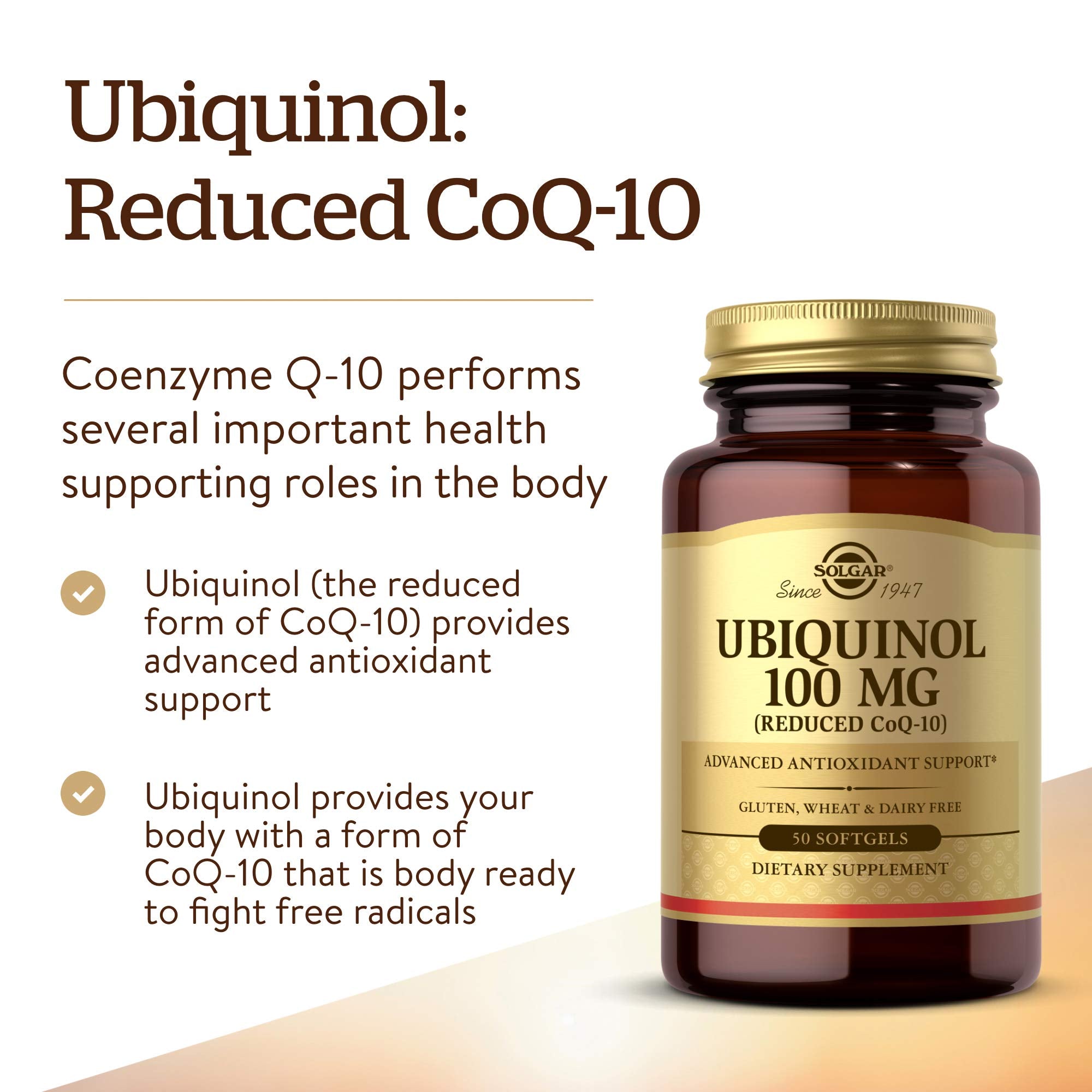 Solgar Ubiquinol 100 mg: etiqueta del producto para claridad y confianza.