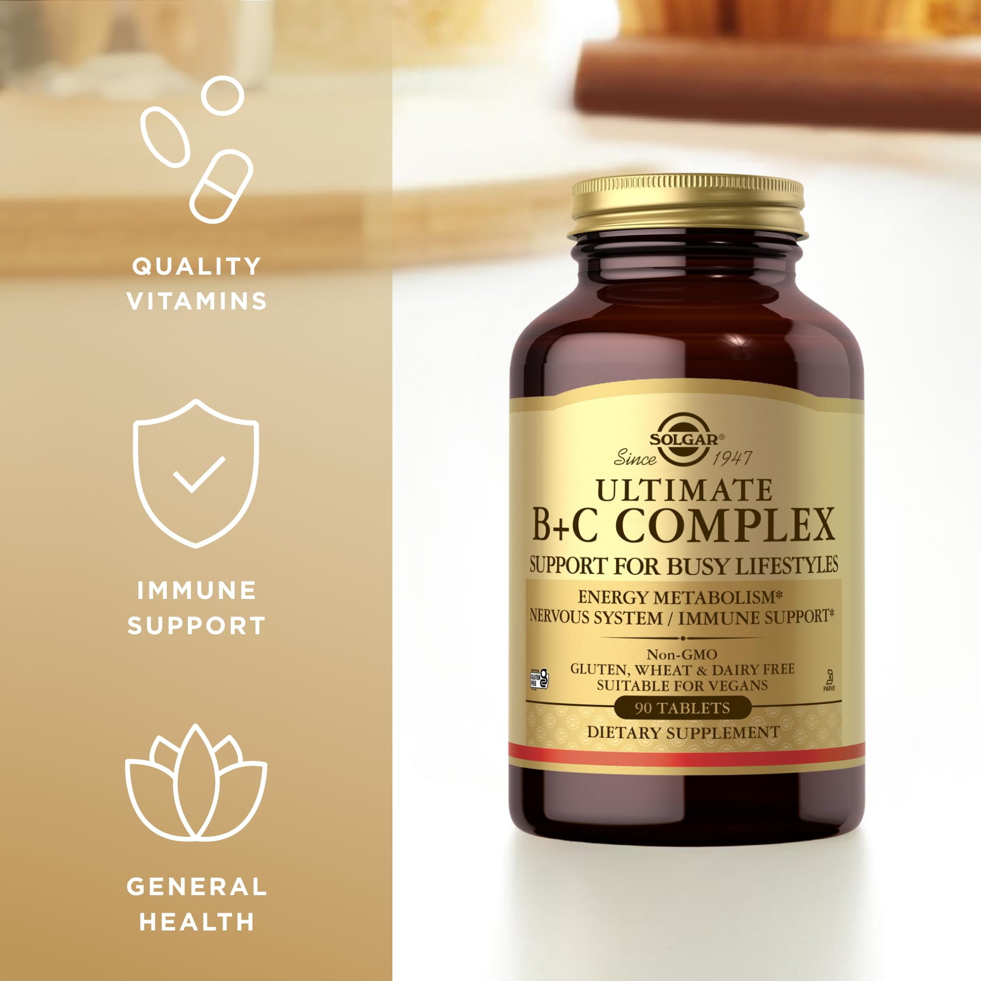 Solgar Ultimate B+C Formula: libre de gluten, trigo y lácteos para dietas especiales.