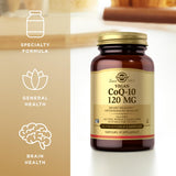 Solgar CoQ-10 Vegano, etiqueta sin OGM y sin gluten.