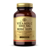 Solgar Vitamina C 1000 mg con rosa mosqueta, botella lista para uso diario.