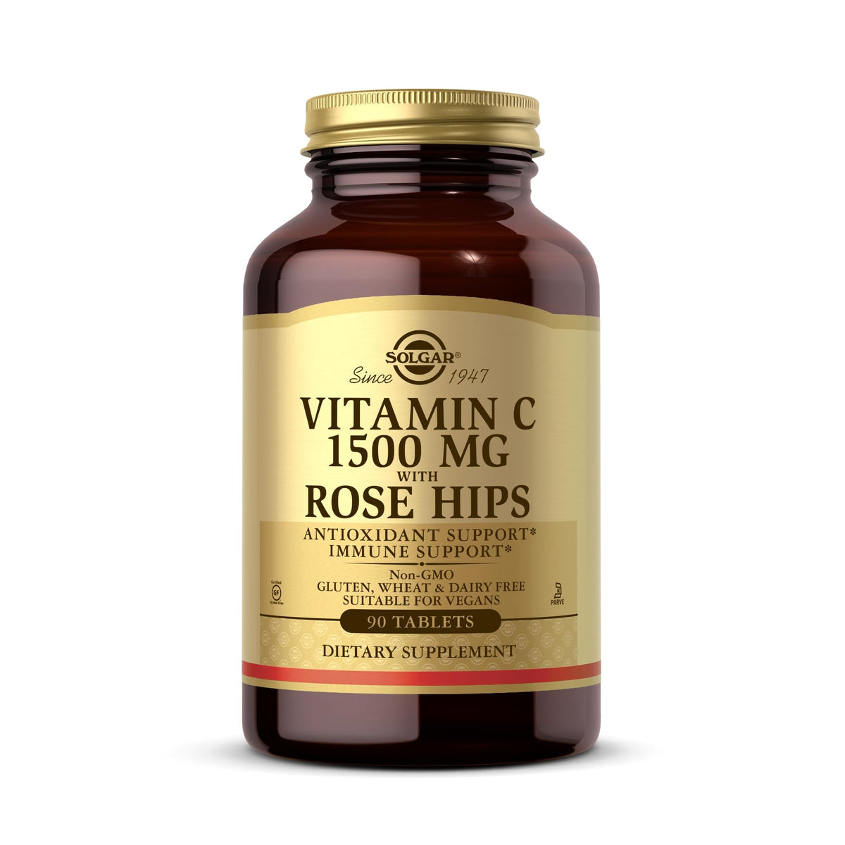 Solgar Vitamina C 1500 mg con rosa mosqueta, tabletas en blíster para uso diario.