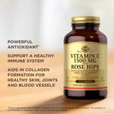 Solgar Vitamina C 1500 mg con rosa mosqueta, tamaño compacto ideal para viaje.