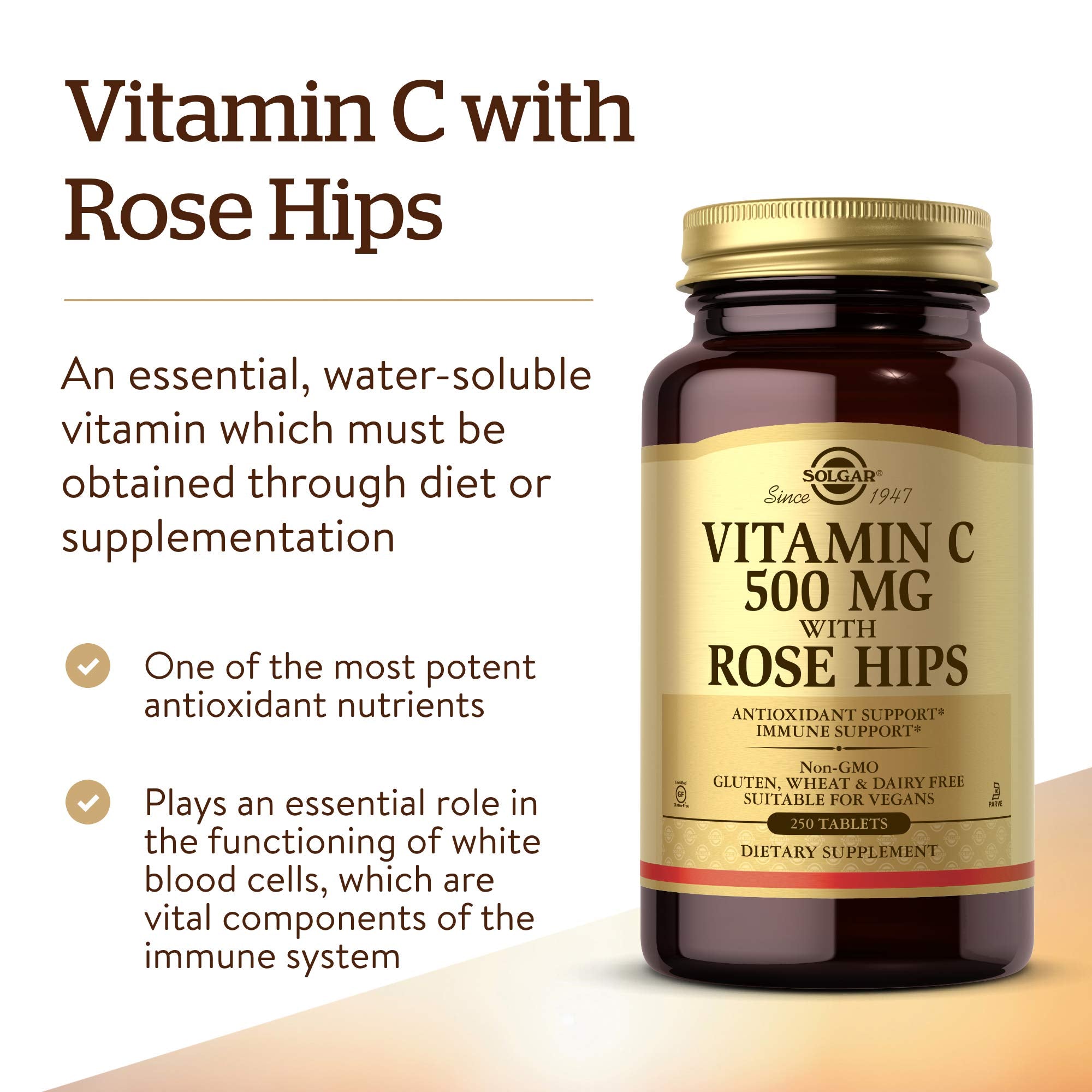 Envase práctico de Solgar Vitamina C 500 mg con rosa mosqueta