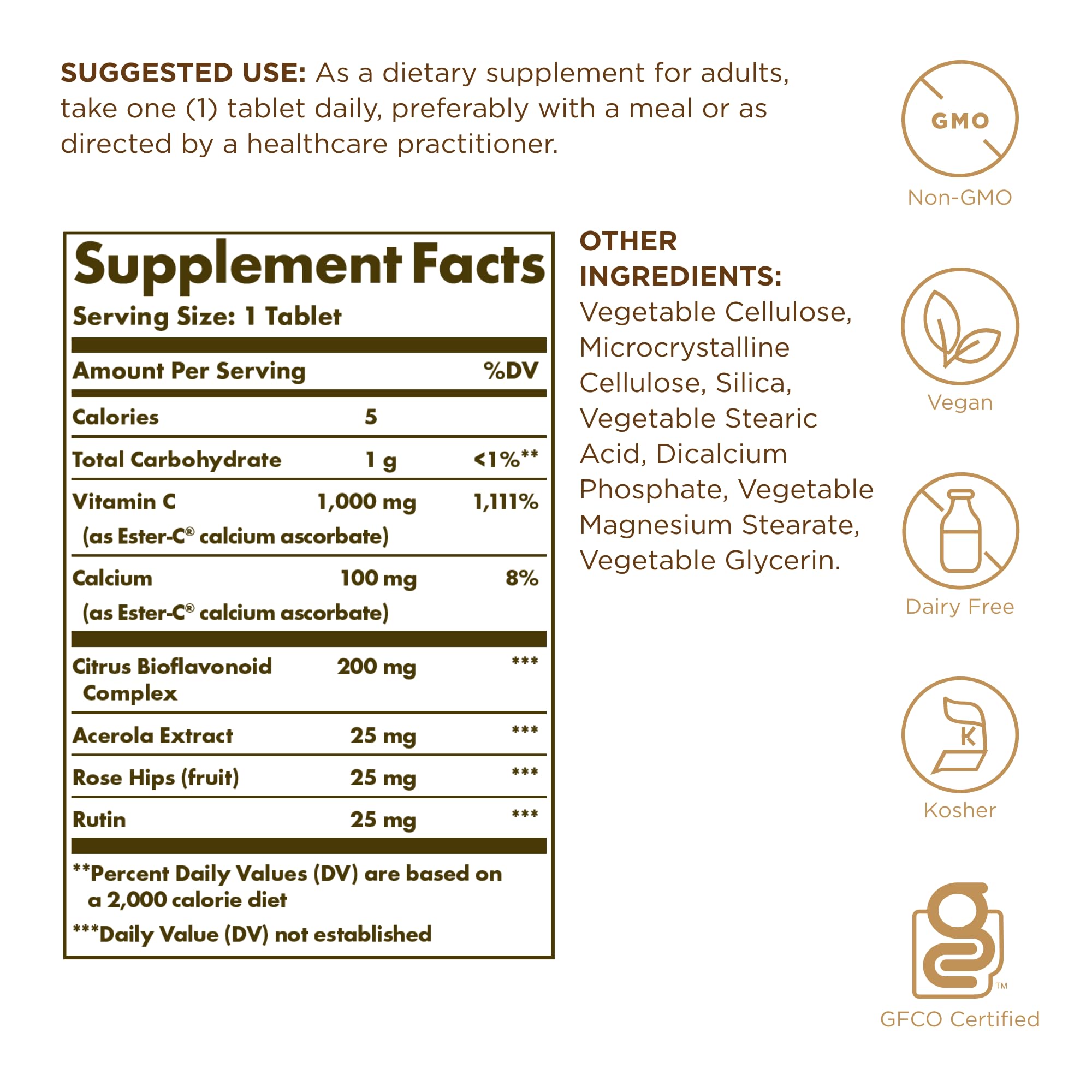 Solgar Vitamina C Ester Plus 1000 mg: tabletas fáciles de digerir para uso diario.