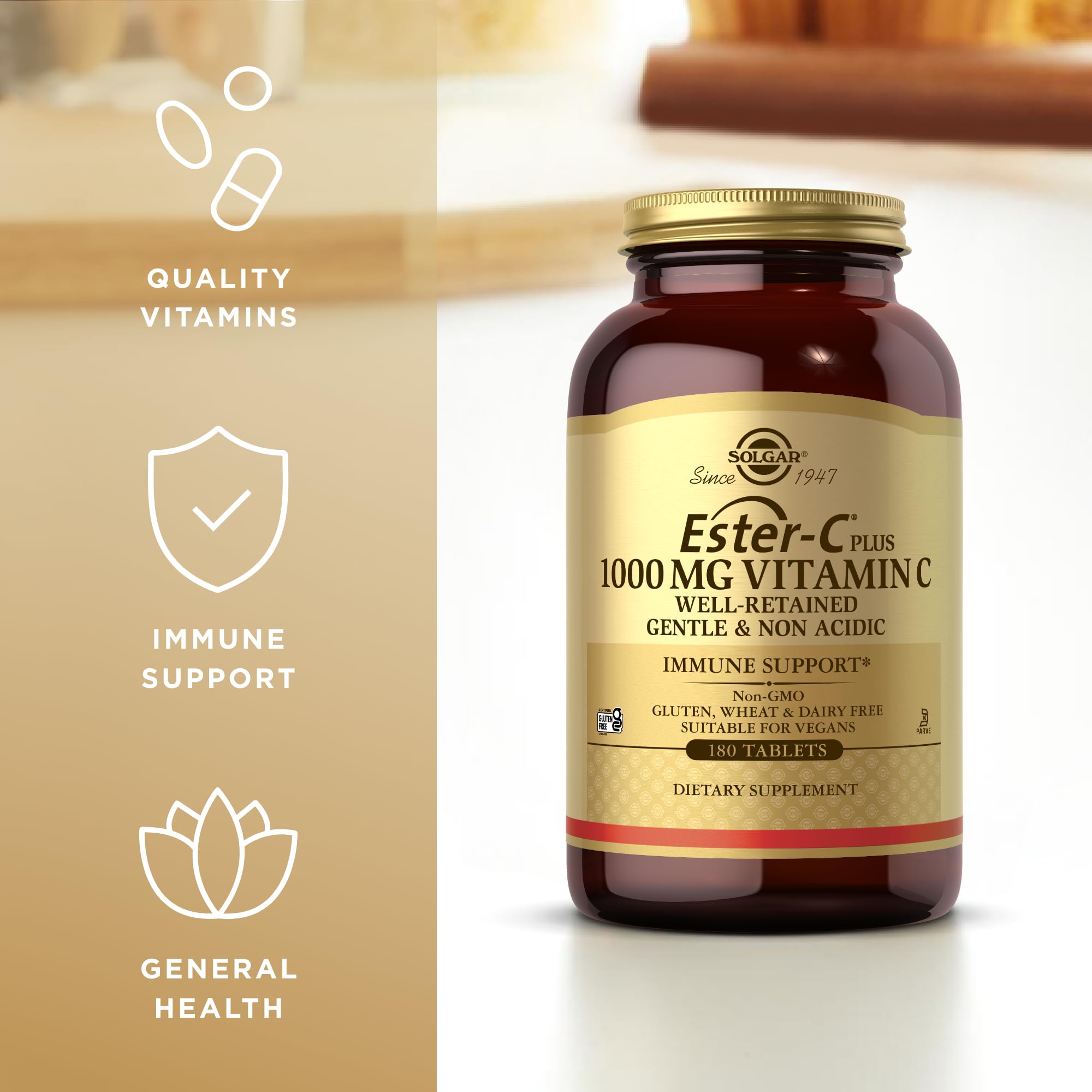 Solgar Vitamina C Ester Plus 1000 mg: uso diario para apoyo inmunológico.