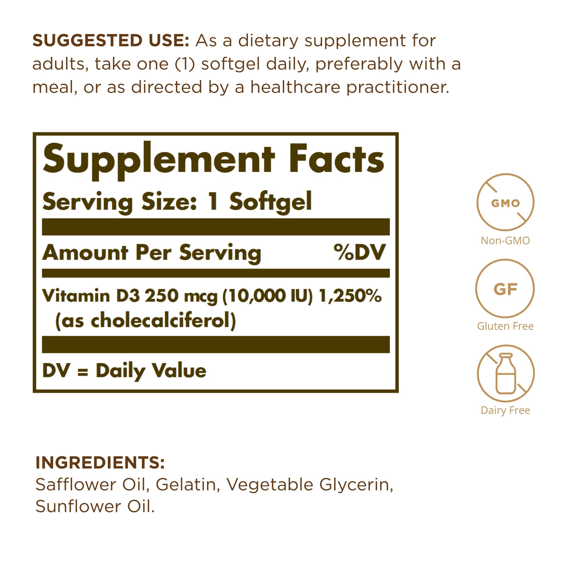 Solgar Vitamina D3, cápsulas blandas en aceite, favorecen la absorción de calcio para huesos.