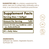Solgar Vitamina D3, cápsulas blandas en aceite, favorecen la absorción de calcio para huesos.