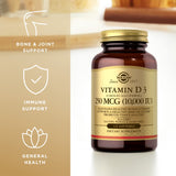 Solgar Vitamina D3, etiqueta lateral, describe la composición y beneficios.