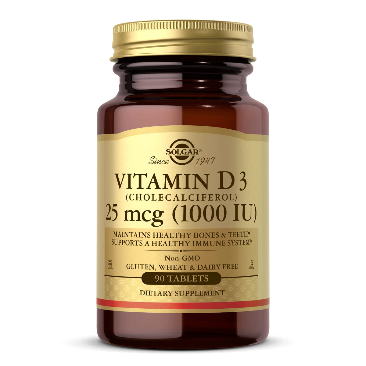 Solgar Vitamina D3 1000UI, frente del envase, ayuda a mantener huesos sanos.