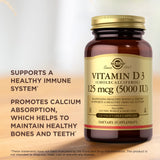 Una cápsula Solgar Vitamina D3 lista para tomar y apoyar calcio.