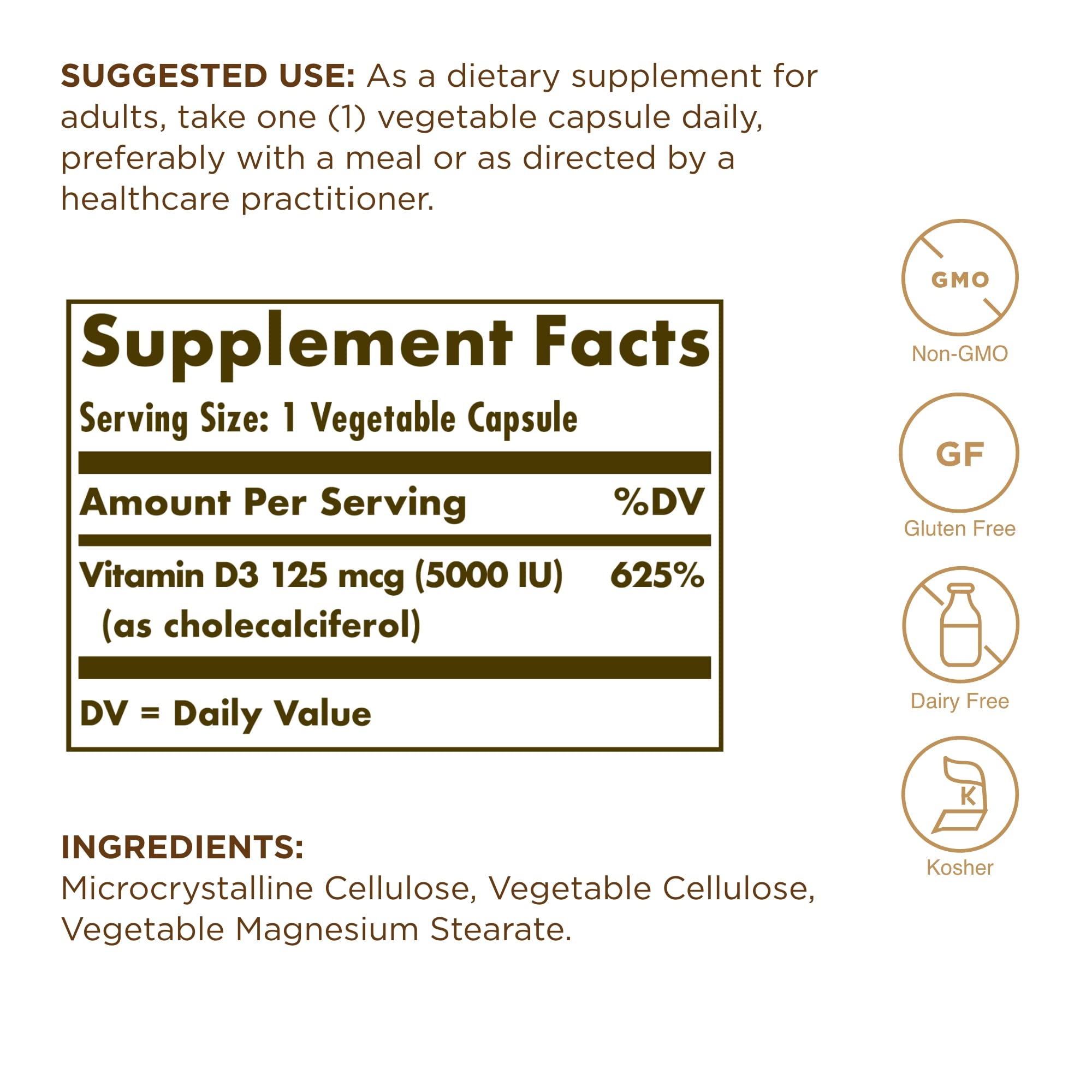 Solgar Vitamina D3, frasco de vidrio, presentación elegante y fácil de usar
