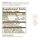 Solgar Vitamina E: detalle de etiqueta con mezcla de tocoferoles para absorción.