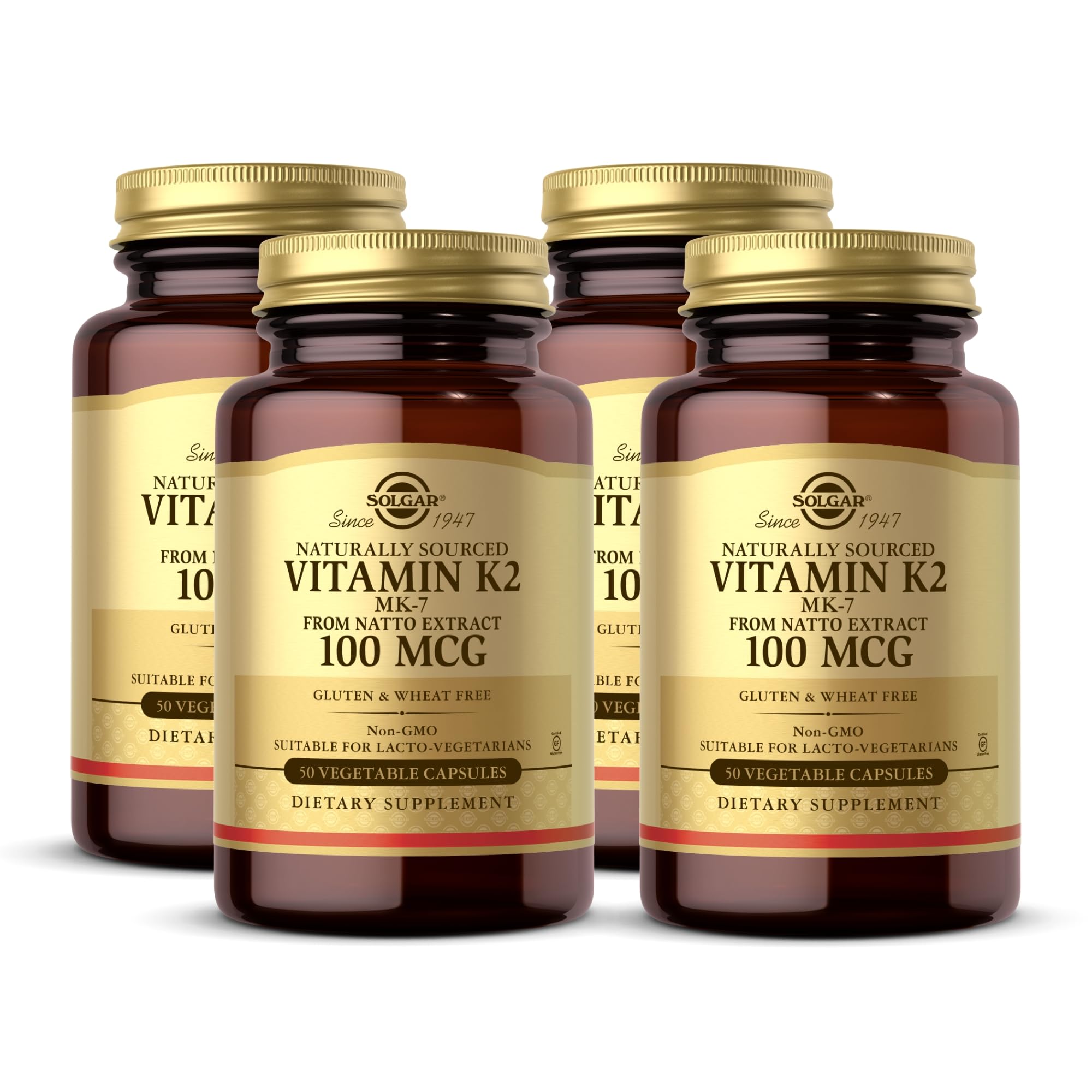 Solgar Vitamina K2 MK-7: cápsulas vegetales para apoyar huesos.