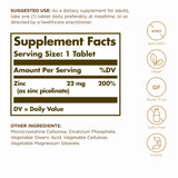 Solgar Zinc Picolinato: etiqueta legible que destaca su forma quelada y alta absorbibilidad.