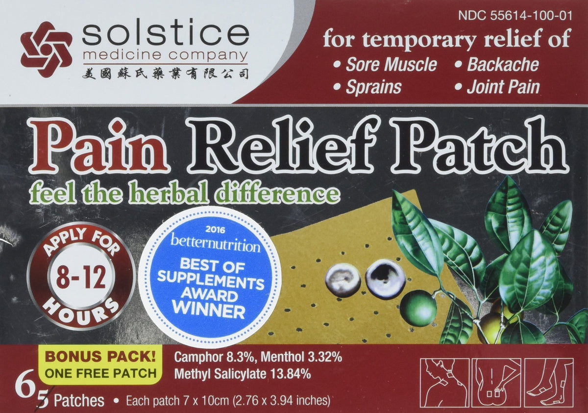 Parche SOLSTICE para alivio externo del dolor y uso cómodo.