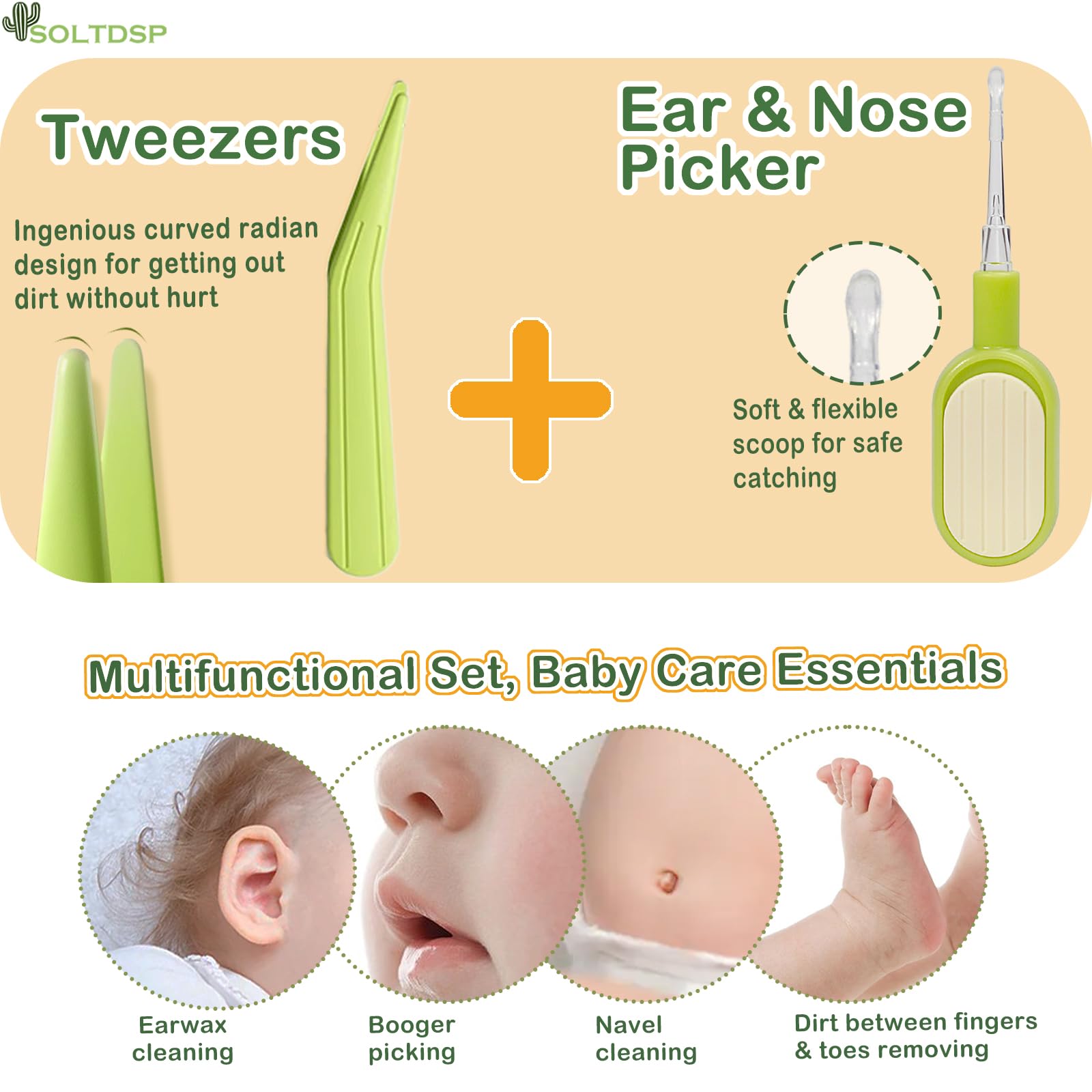 Pinza nasal Soltdsp cactus verde, higiene fácil.