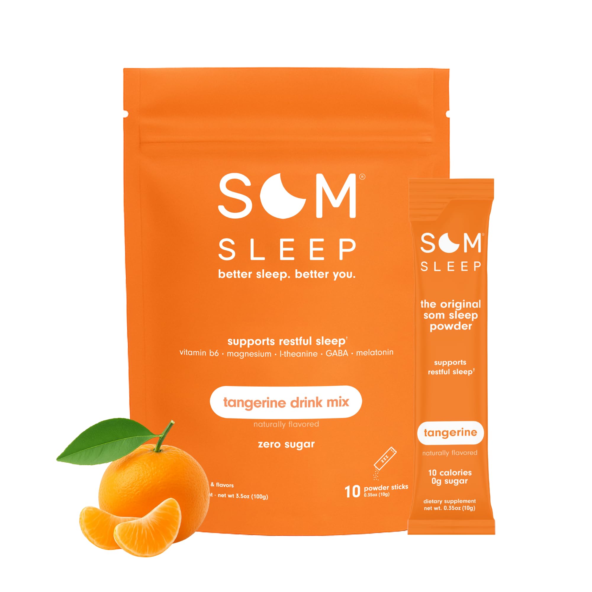 Som Sleep polvo de mandarina en un vaso, listo para mezclar.