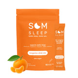 Som Sleep polvo de mandarina en un vaso, listo para mezclar.