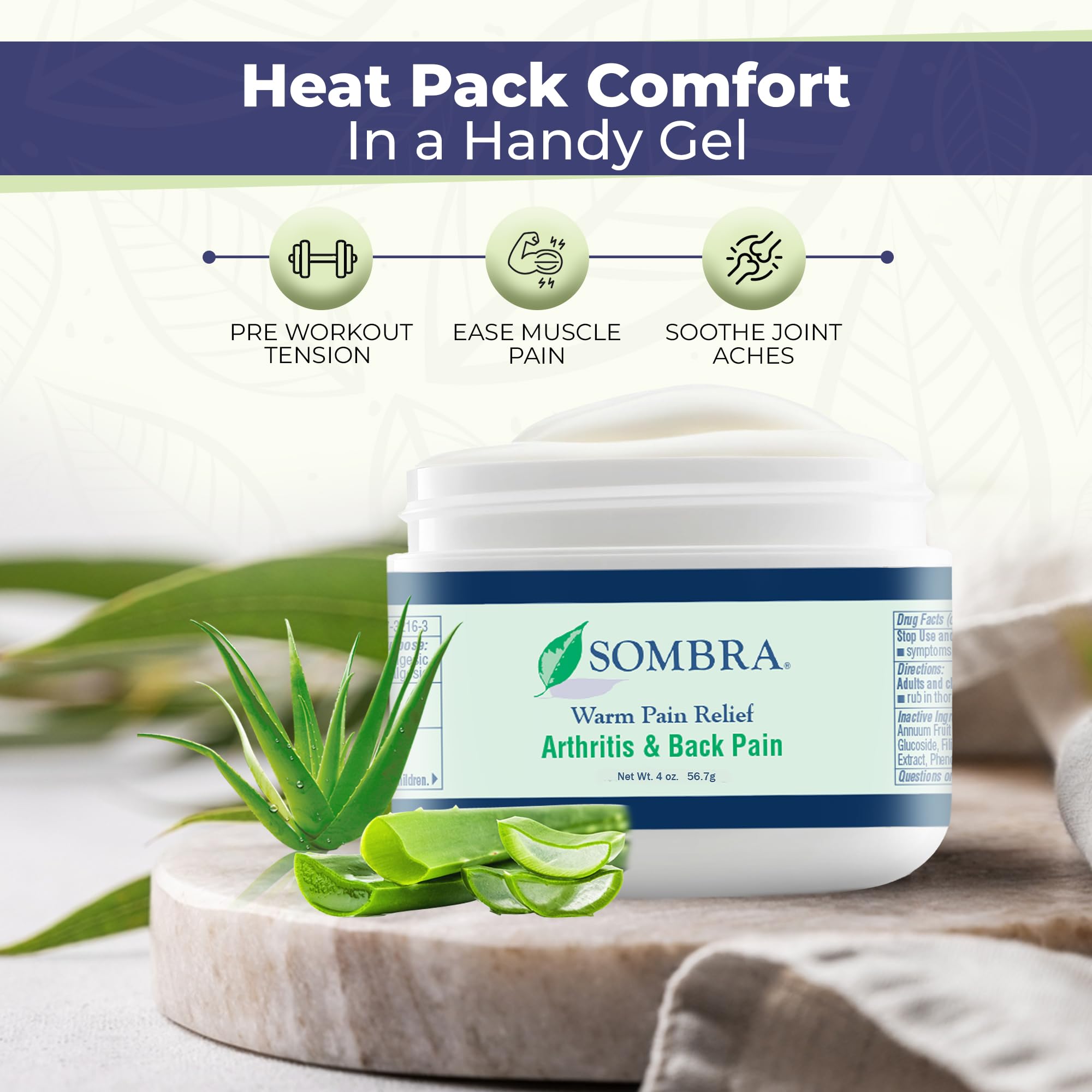 Sombra Gel, aplicación suave para alivio muscular diario.