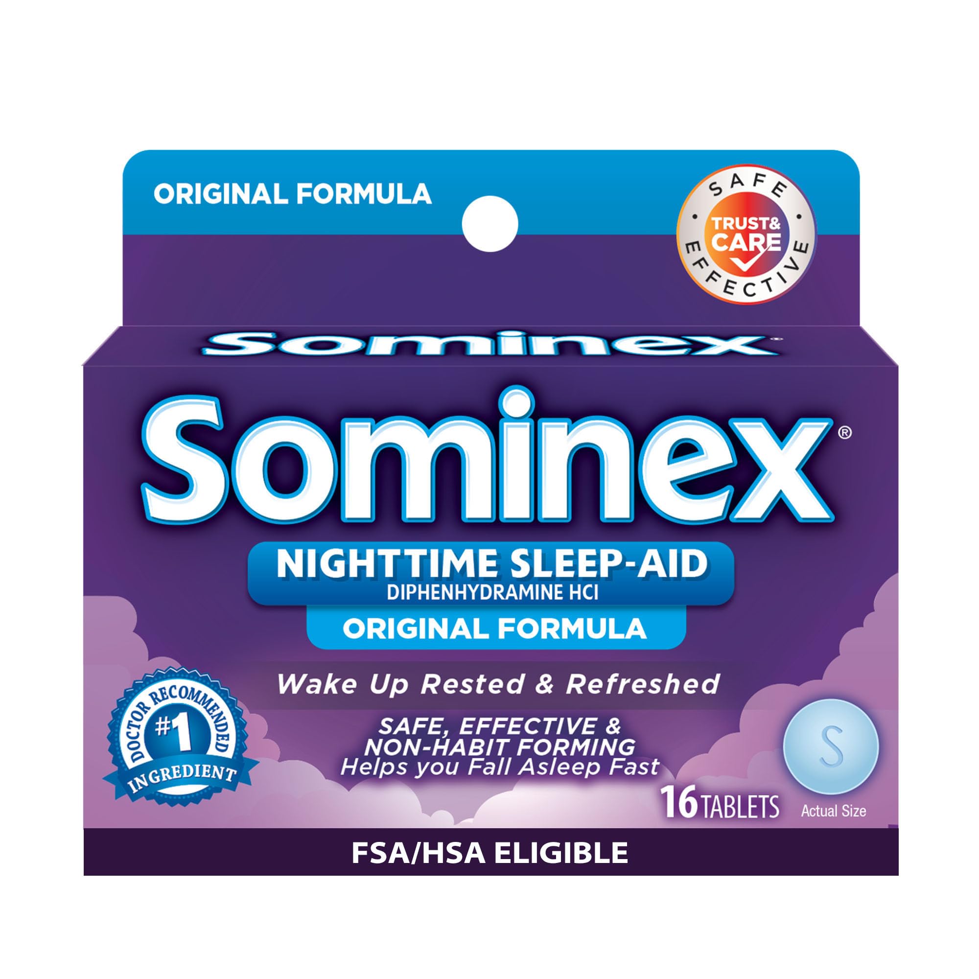 Sominex comprimidos para dormir por la noche, apoyo para conciliar el sueño.