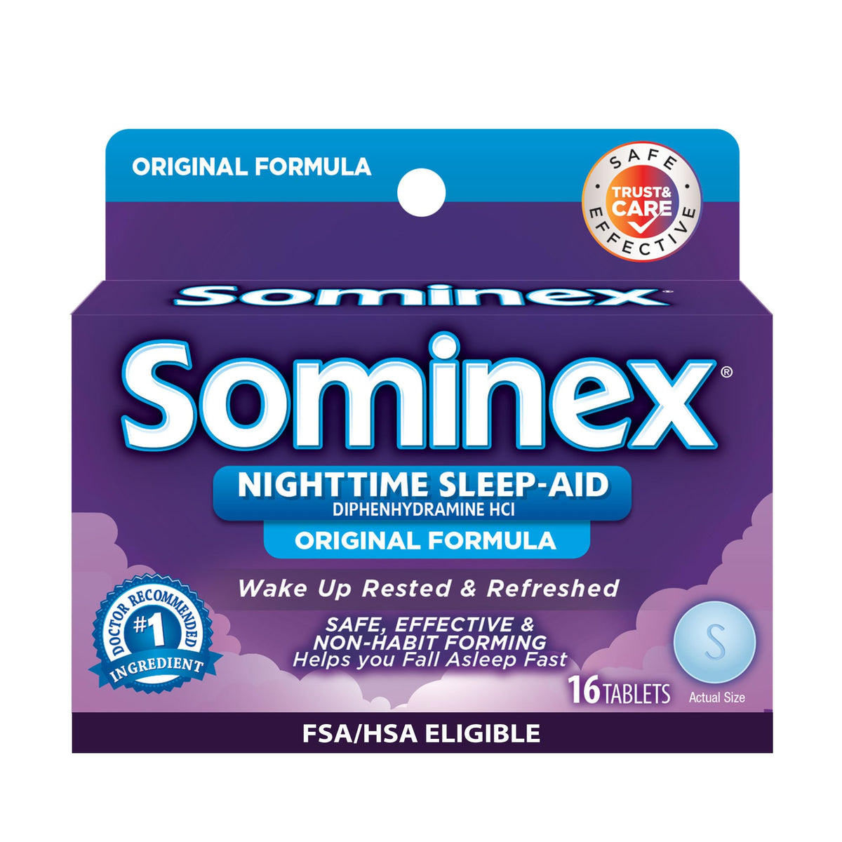 Sominex comprimidos para dormir por la noche, apoyo para conciliar el sueño.
